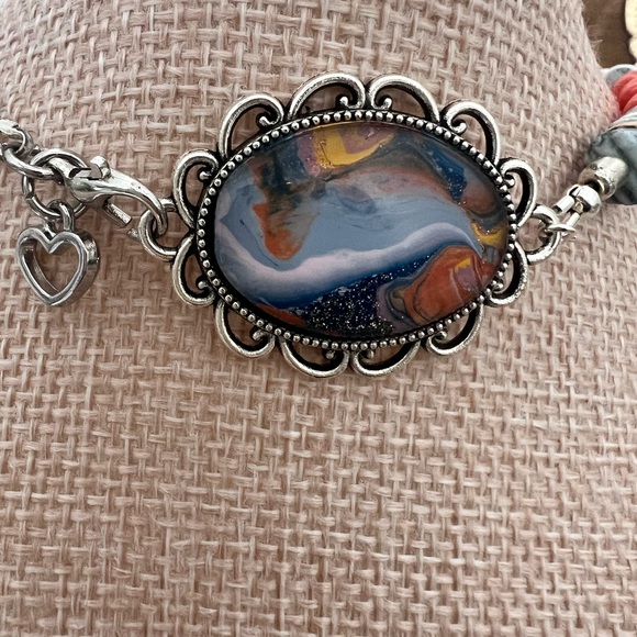 Elegant Silver and Orange Beaded Necklace - Picture 2 of 2